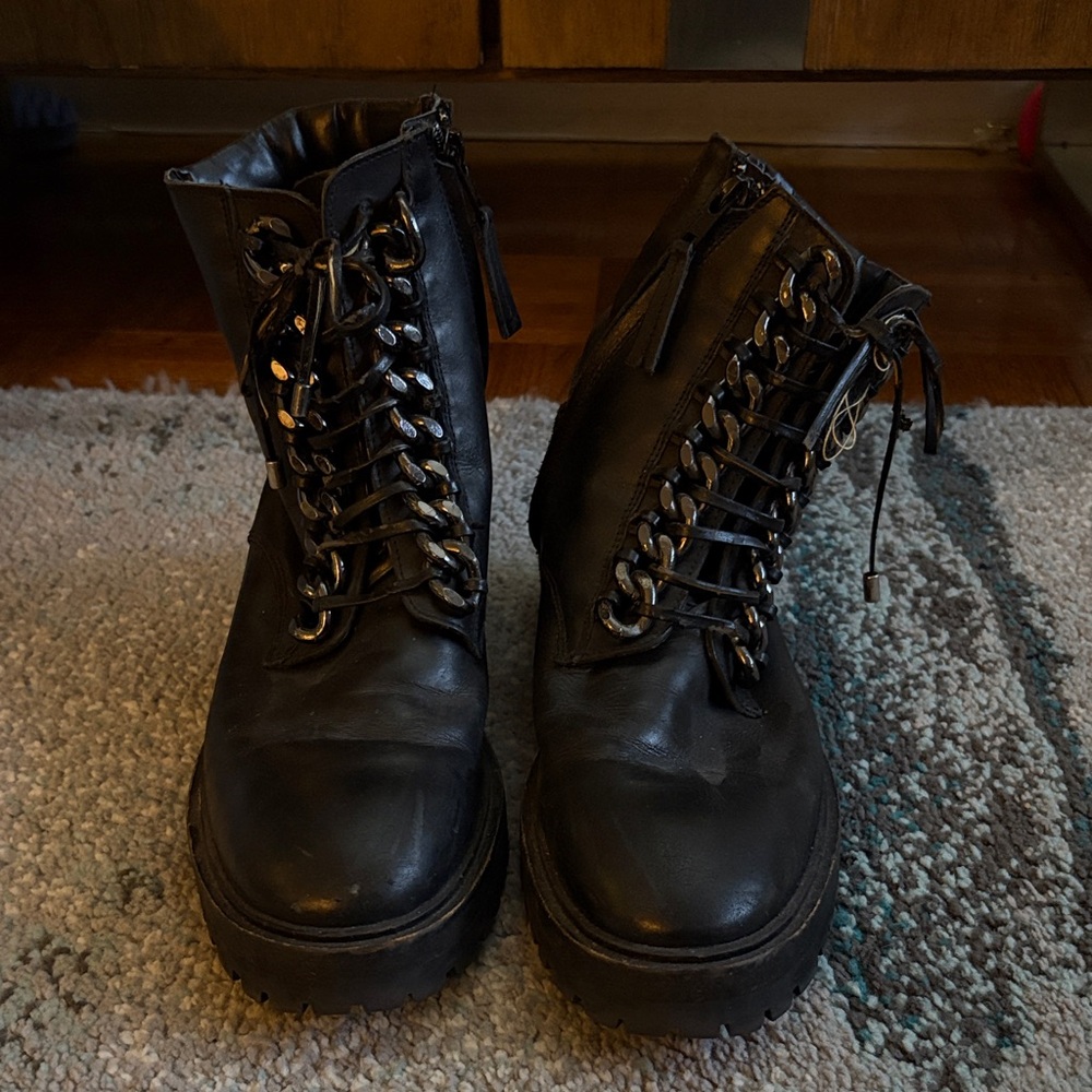 Zara Black Ankle Boots with Chain Accents